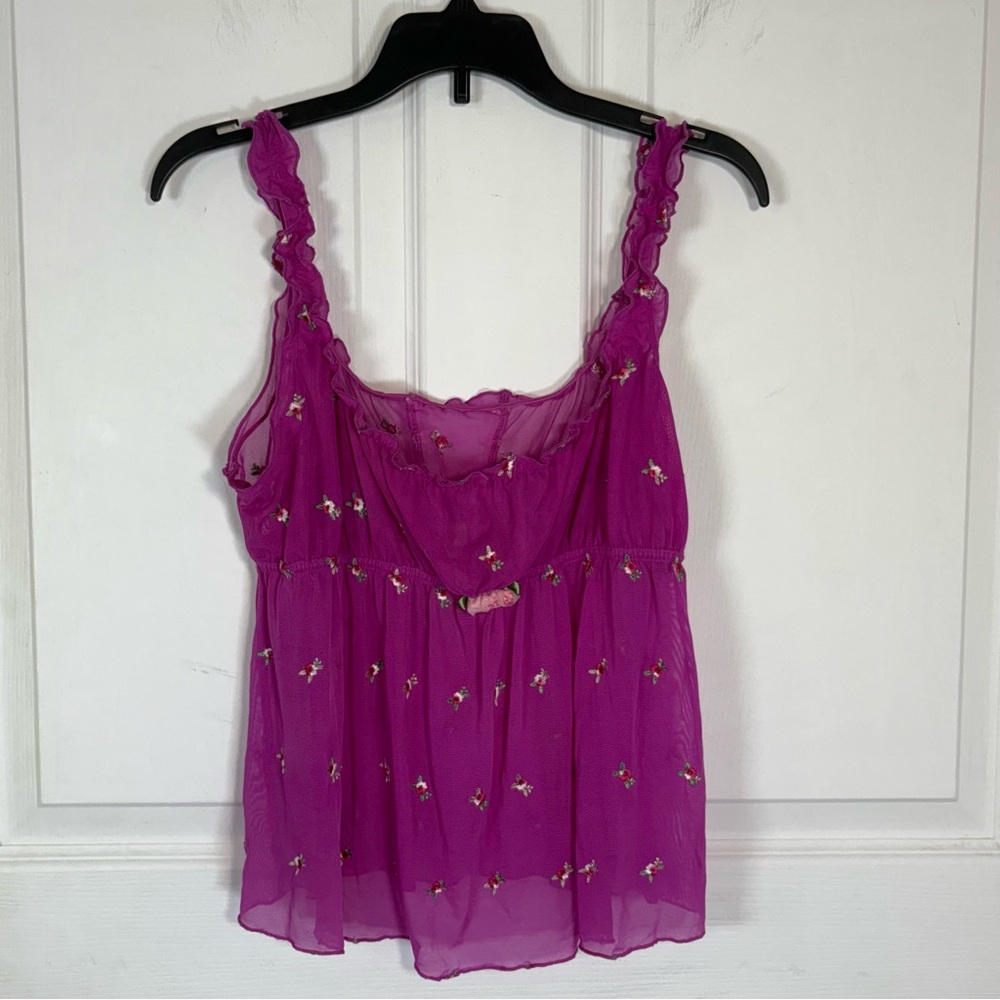 Y2K Victoria Secret Babydoll Top Women’s L Pink Mesh Cami Tank Milkmaid Sheer